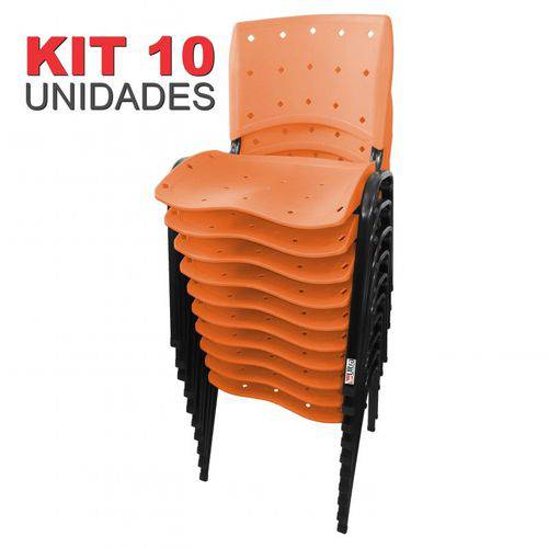 KIT 10 Cadeira Empilhável Ergonômica Ergoplax Assento Encosto Plástico Laranja