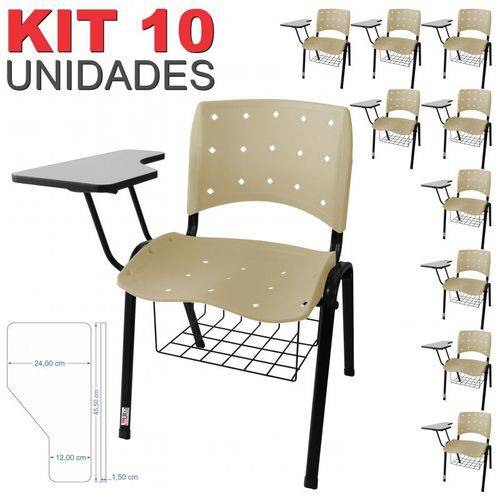KIT 10 Cadeira Universitária BEGE Anatômica Ergoplax com Porta Livros - ULTRA Móveis