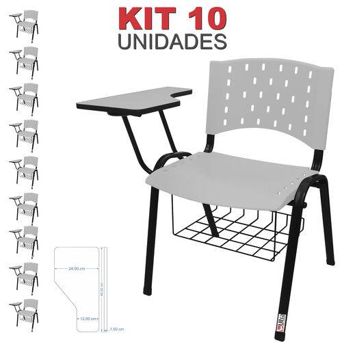KIT 10 Cadeira Universitária BRANCA com Porta Livros - ULTRA Móveis