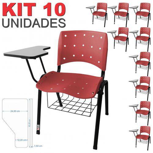 KIT 10 Cadeira Universitária CEREJA Anatômica Ergoplax com Porta Livros - ULTRA Móveis
