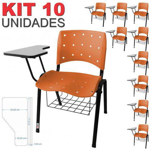 KIT 10 Cadeira Universitária LARANJA Anatômica Ergoplax com Porta Livros - ULTRA Móveis