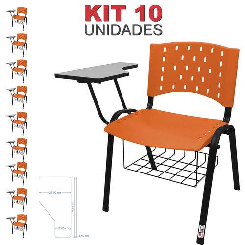 KIT 10 Cadeira Universitária LARANJA com Porta Livros - ULTRA Móveis