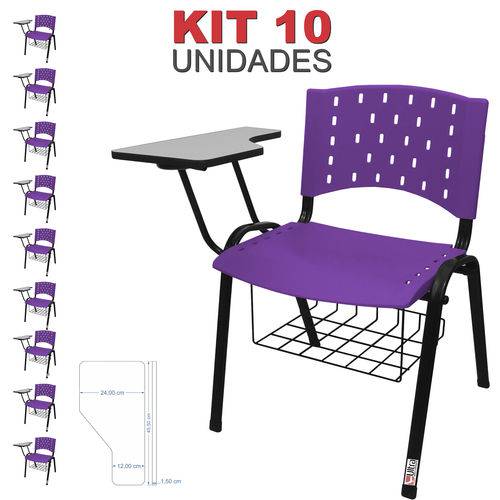 KIT 10 Cadeira Universitária LILÁS com Porta Livros - ULTRA Móveis
