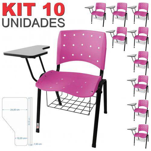 KIT 10 Cadeira Universitária ROSA Anatômica Ergoplax com Porta Livros - ULTRA Móveis