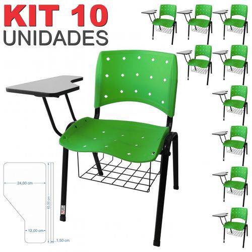KIT 10 Cadeira Universitária VERDE Anatômica Ergoplax com Porta Livros - ULTRA Móveis