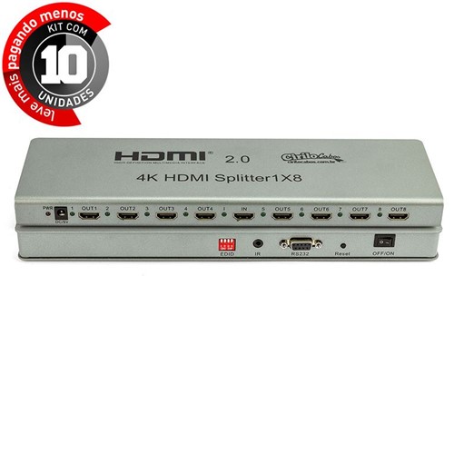 Kit 10 com Splitter 2.0 HDMI 1x8 4k