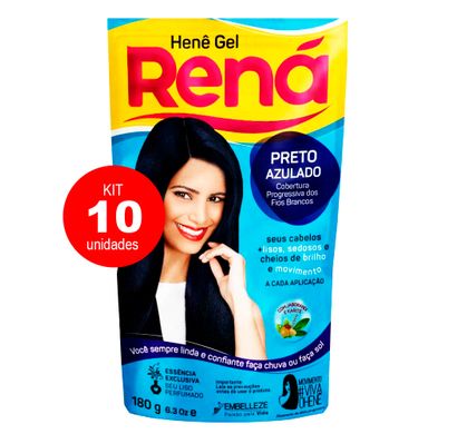 Kit 10 Henê Gel Rená Preto Azulado 180g - Embelleze