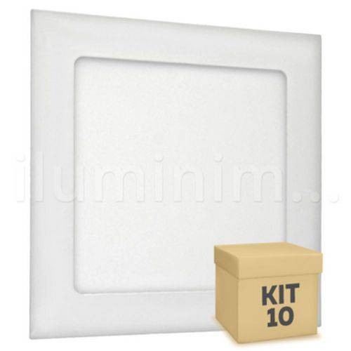 Kit 10 Luminária Plafon Led Embutir 18w Quadrada Slim - Branco Frio