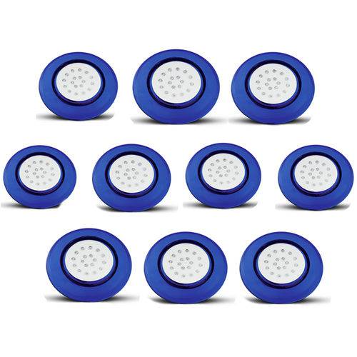 Kit 10 Luminárias de Piscina Iluctron 125mm 9w 12v Ip68 Led Azul Corpo Azul