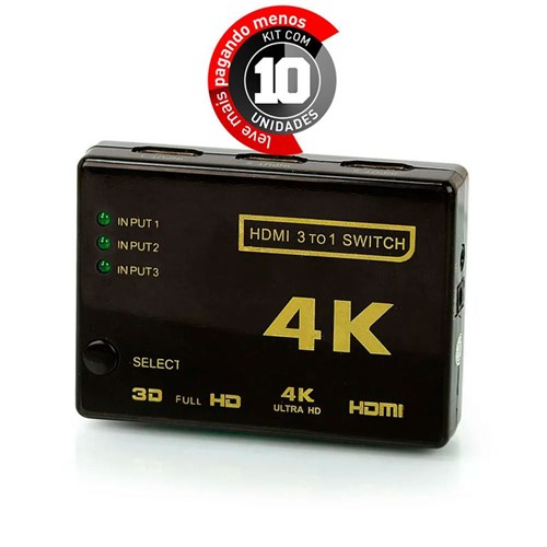 Kit 10 Mini Switch HDMI 3/1 Full HD