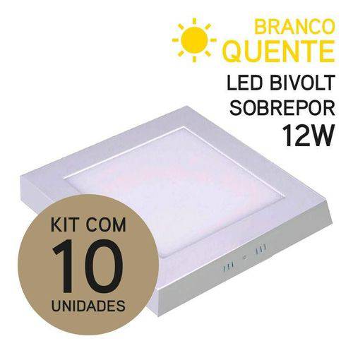 KIT 10 Pç Global Plafon LED Sobrepor Quadrado 12W Bivolt Branco Quente 14cm
