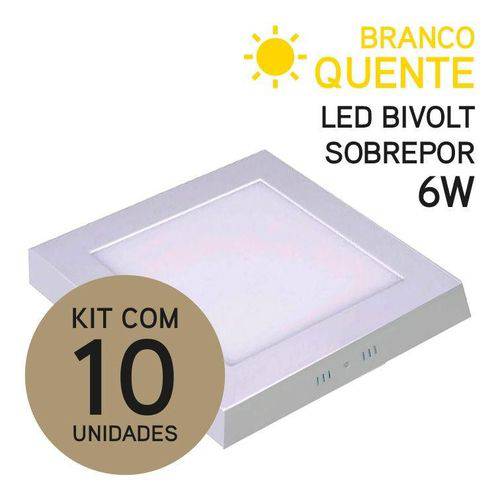 KIT 10 Pç Global Plafon LED Sobrepor Quadrado 6W Bivolt Branco Quente 9,5cm