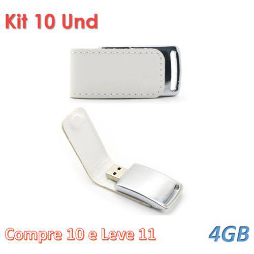Kit 10 Pen Drive 4gb de Couro Branco Personalizado para Chaveiro