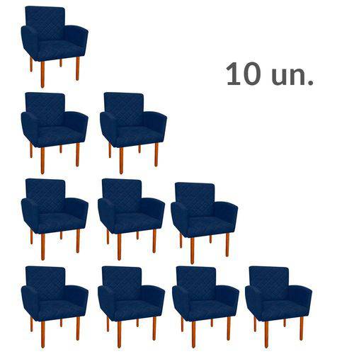 Kit 10 Poltronas Decorativa Veronês para Sala e Recepção Suede Azul Marinho - D'Rossi