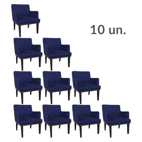 Kit 10 Poltronas Decorativa Vitória para Sala e Recepção Suede Azul Marinho - D'Rossi