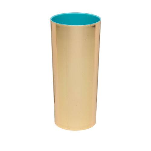 KIT 50 Copos Long Drink Metalizado Dourado com Azul Tiffany