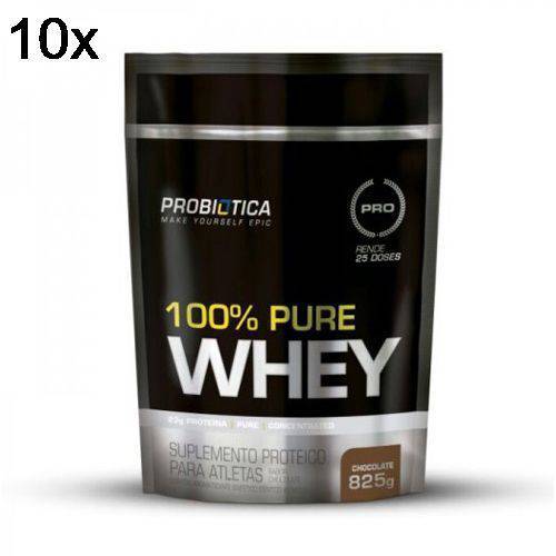 Kit 10X 100% Pure Whey - 825g Refil Chocolate - Probiotica