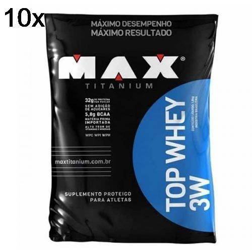 Kit 10X Top Whey 3W - 1800g Refil Chocolate - Max Titanium