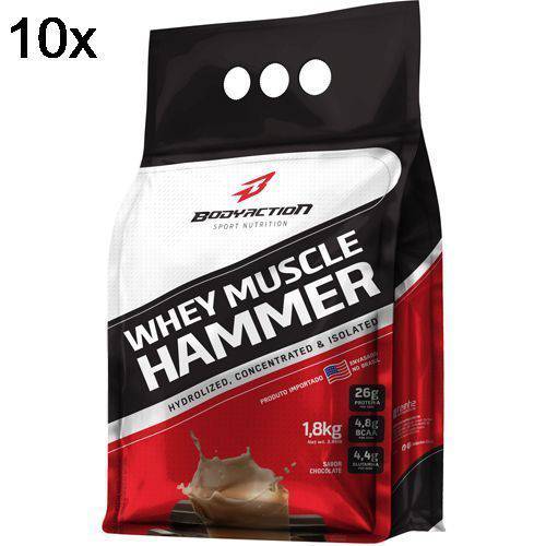 Kit 10X Whey Muscle Hammer - 1800g Chocolate - BodyAction