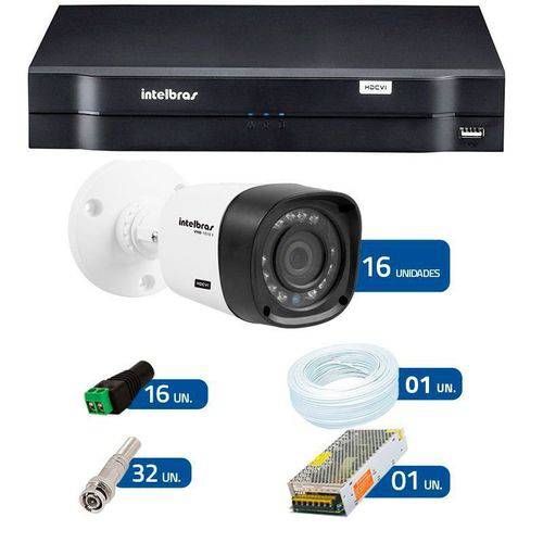 Kit 16 Câmeras de Segurança HD 720p Intelbras VHD 1010B G4 + DVR Intelbras Multi HD + Acessórios