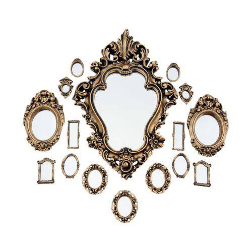 Kit 16 Espelhos Decorativos Barrock com Molduras de Resina na Cor Ouro Envelhecido - Pop Decorei