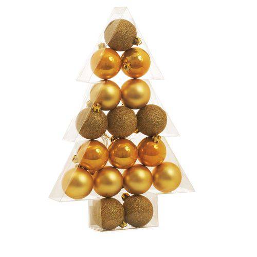 Kit 17 Bolas de Natal P/ Pendurar Árvore 5cm Dourado