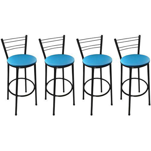 Kit 4 Banquetas Flórida Preta com Assento Azul