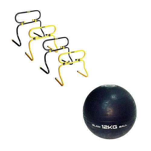 Kit 4 Barreiras de Agilidade Ajustáveis Pretorian + Bola Medicine Slam Ball 12 Kg Liveup Ls3004-12