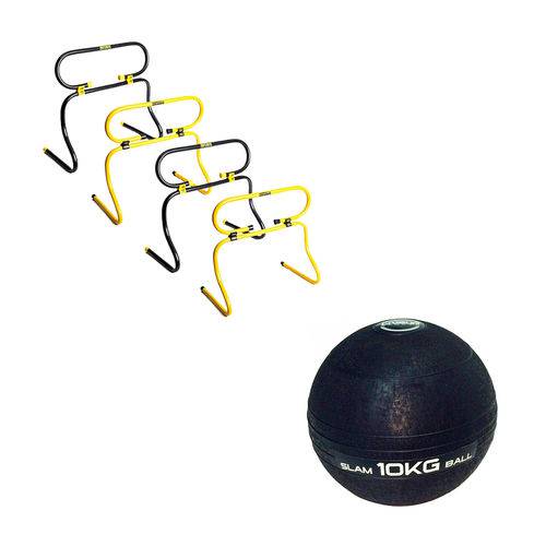 Kit 4 Barreiras de Agilidade Ajustáveis Pretorian + Bola Medicine Slam Ball 10 Kg Liveup Ls3004-10