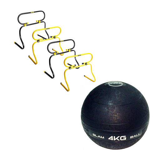 Kit 4 Barreiras de Agilidade Ajustáveis Pretorian + Bola Medicine Slam Ball 4 Kg Liveup Ls3004-4