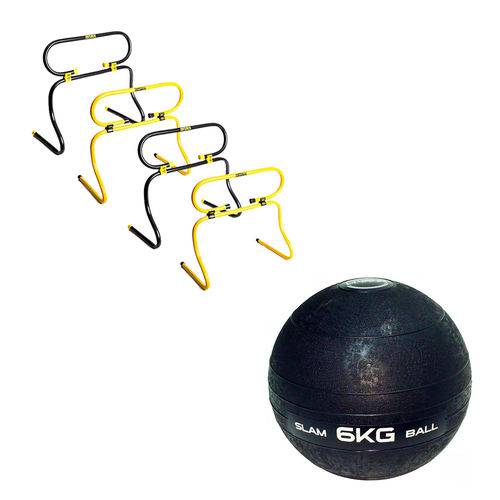 Kit 4 Barreiras de Agilidade Ajustáveis Pretorian + Bola Medicine Slam Ball 6 Kg Liveup Ls3004-6