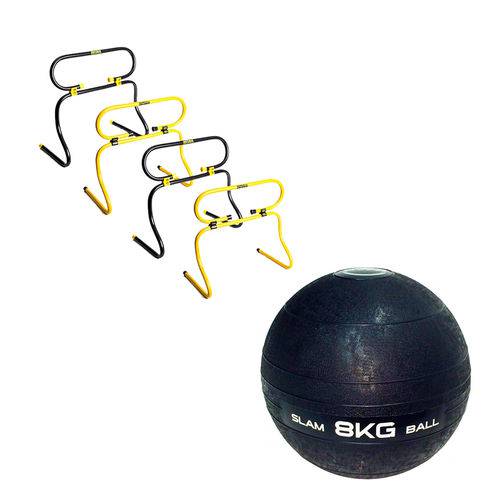 Kit 4 Barreiras de Agilidade Ajustáveis Pretorian + Bola Medicine Slam Ball 8 Kg Liveup Ls3004-8
