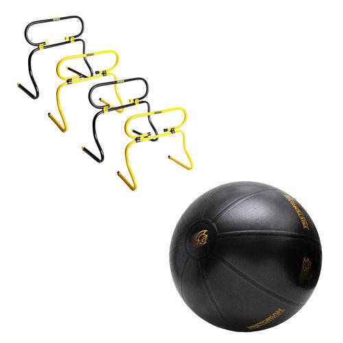 Kit 4 Barreiras de Agilidade Ajustáveis Pretorian + Bola Perfomance Fit Ball Training 55 Cm Preto