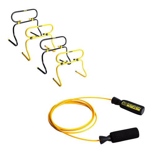 Kit 4 Barreiras de Agilidade Ajustáveis Pretorian + Corda de Pular em Aço Revestido Amarela