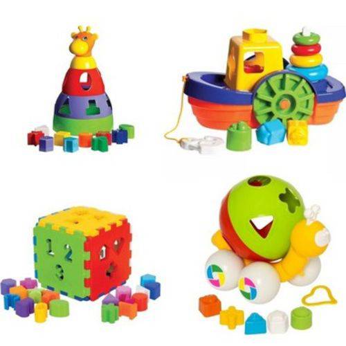 Kit 4 Brinquedos Educativos Didático P/ Crianças +1 Ano