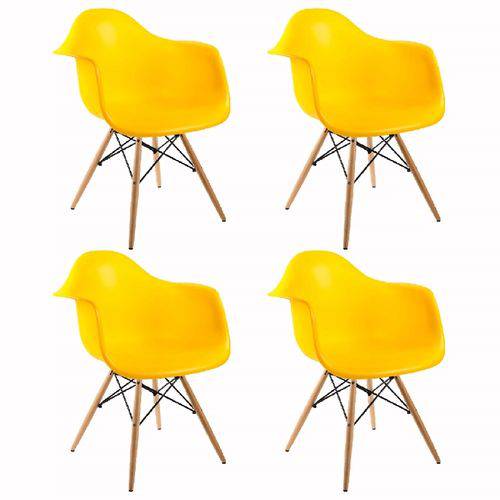 Kit 4 Cadeira Eames Wood Amarela com Braços OR Design 1120