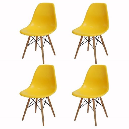 Kit 4 Cadeira Eames Wood Amarela PP OR Design 1102B