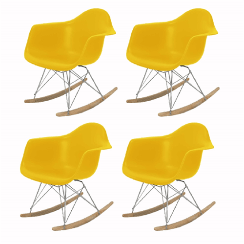 Kit 4 Cadeira Eames Wood Balanço Amarela com Braços OR Design 1122