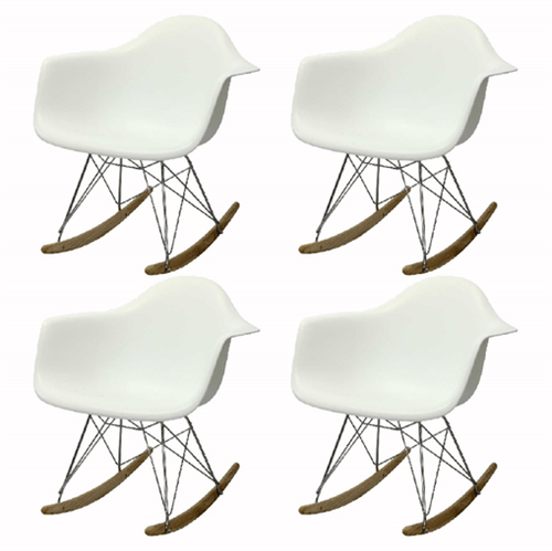 Kit 4 Cadeira Eames Wood Balanço Branca com Braços OR Design 1122