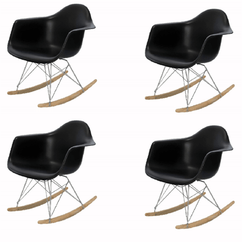 Kit 4 Cadeira Eames Wood Balanço Preta com Braços OR Design 1122