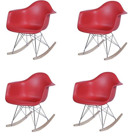 Kit 4 Cadeira Eames Wood Balanço Vermelha com Braços OR Design 1122