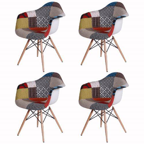 Kit 4 Cadeira Eames Wood Patch Work Estampada OR Design 1120