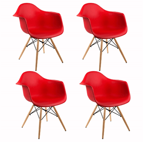 Kit 4 Cadeira Eames Wood Vermelha com Braços OR Design 1120