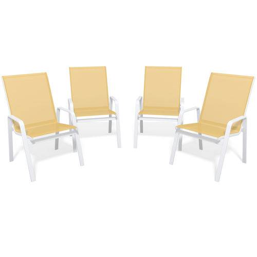 Kit 4 Cadeira Riviera Piscina Alumínio Branco Tela Amarelo