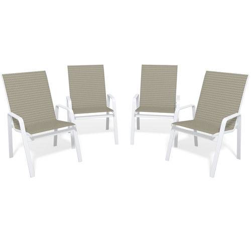 Kit 4 Cadeira Riviera Piscina Alumínio Branco Tela Colonial