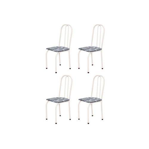 Kit 4 Cadeiras Baixas 0.101 Assento Reto Branco/cinza Claro Floral - Marcheli