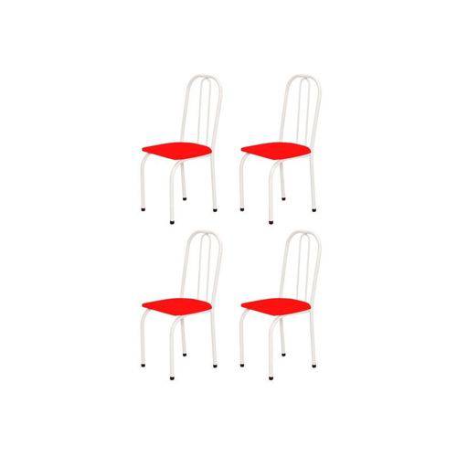 Kit 4 Cadeiras Baixas 0.101 Assento Reto Branco/vermelho - Marcheli