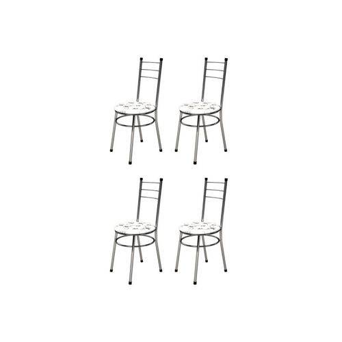 Kit 4 Cadeiras Baixas 0.236 Redonda Cromado/branco Floral - Marcheli