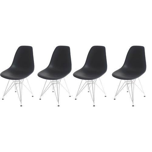 Kit 4 Cadeiras Cozinha Sala de Jantar - Base Metal Cromado - Preto - Quiz Magazine