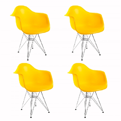 Kit 4 Cadeiras Eames Eiffel Amarela com Braços OR Design 1121